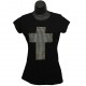Cross Graphic Silver and Gold - Rhinestone Ladies T-Shirt