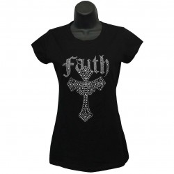 Faith Cross - Rhinestone and Crystal Ladies T-Shirt