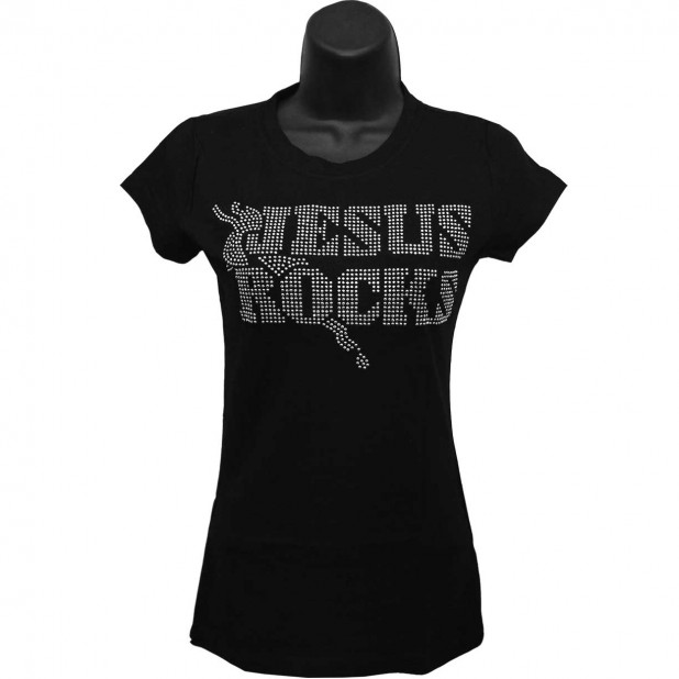 Jesus Rocks - Rhinestone Ladies T-Shirt