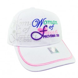 Woman of Faith Hat Proverbs 31:30 Christian Wear Baseball Cap White
